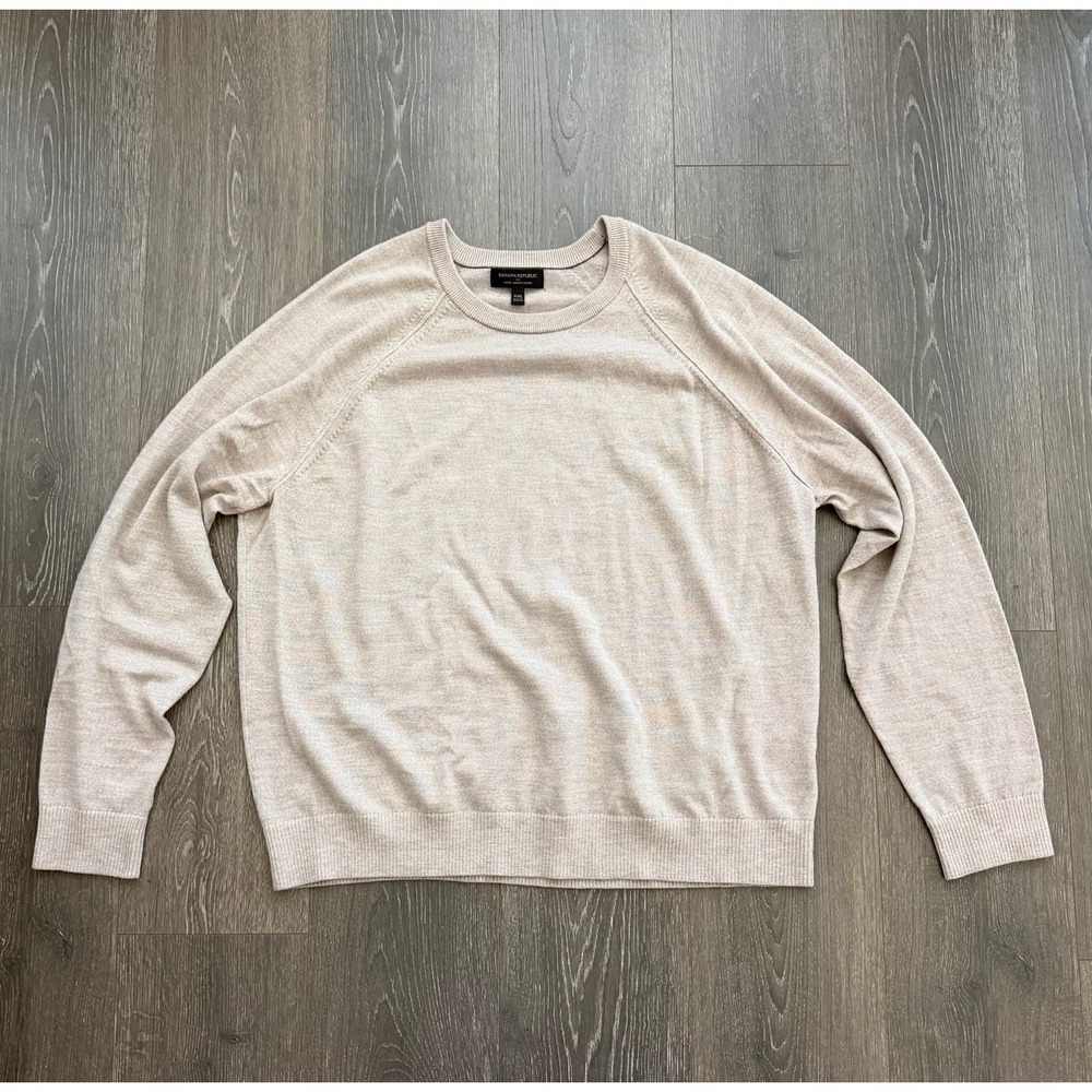 Banana Republic 100% Merino‎ Wool Crew Neck Sweater Mens 2XL Taupe Preppy Golf